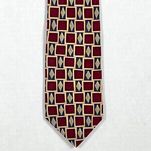 Boulder Trading Group Handmade Silk Tie 4" x 58" Maroon Gold Blue Made in USA